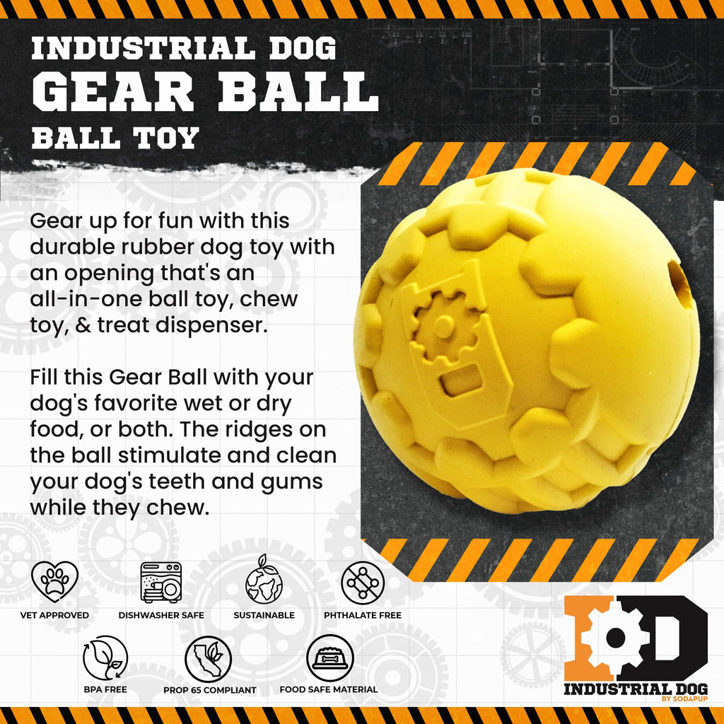 Industrial Dog Ball Rubber Chew Toy for Heavy Chewers | Yellow | USA Made | SodaPup - Elite Pet Collective