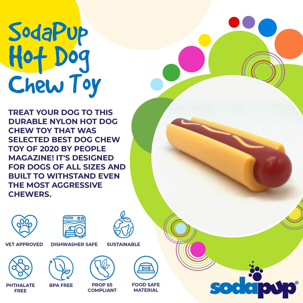 Hot Dog Nylon Dog Toy for Aggressive Chewers | USA Made | SodaPup - Elite Pet Collective