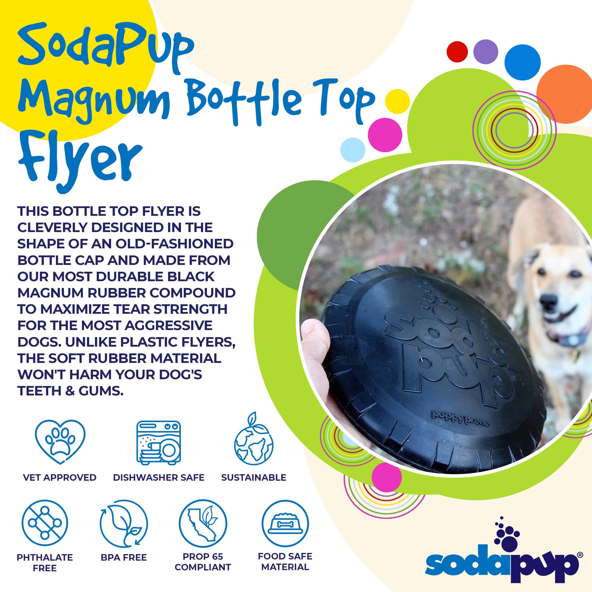 Magnum Bottle Top Flyer Rubber Frisbee for Heavy Chewers | Large | USA Made - Elite Pet Collective