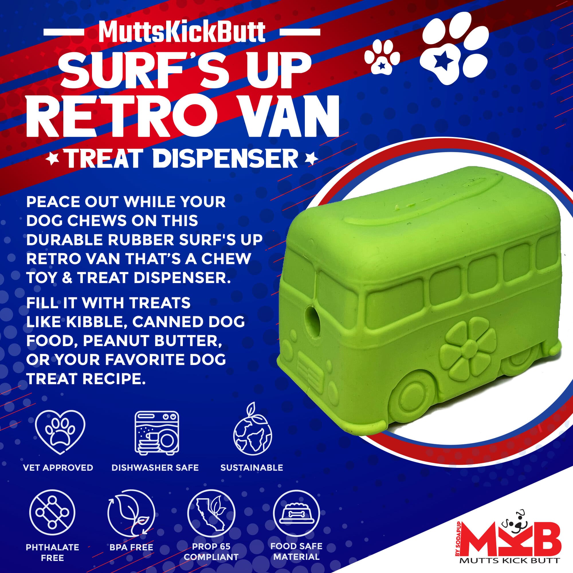 Surf's Up! Retro Van Dog Toy - Durable Chew Toy for Large Dogs | USA Made - Elite Pet Collective