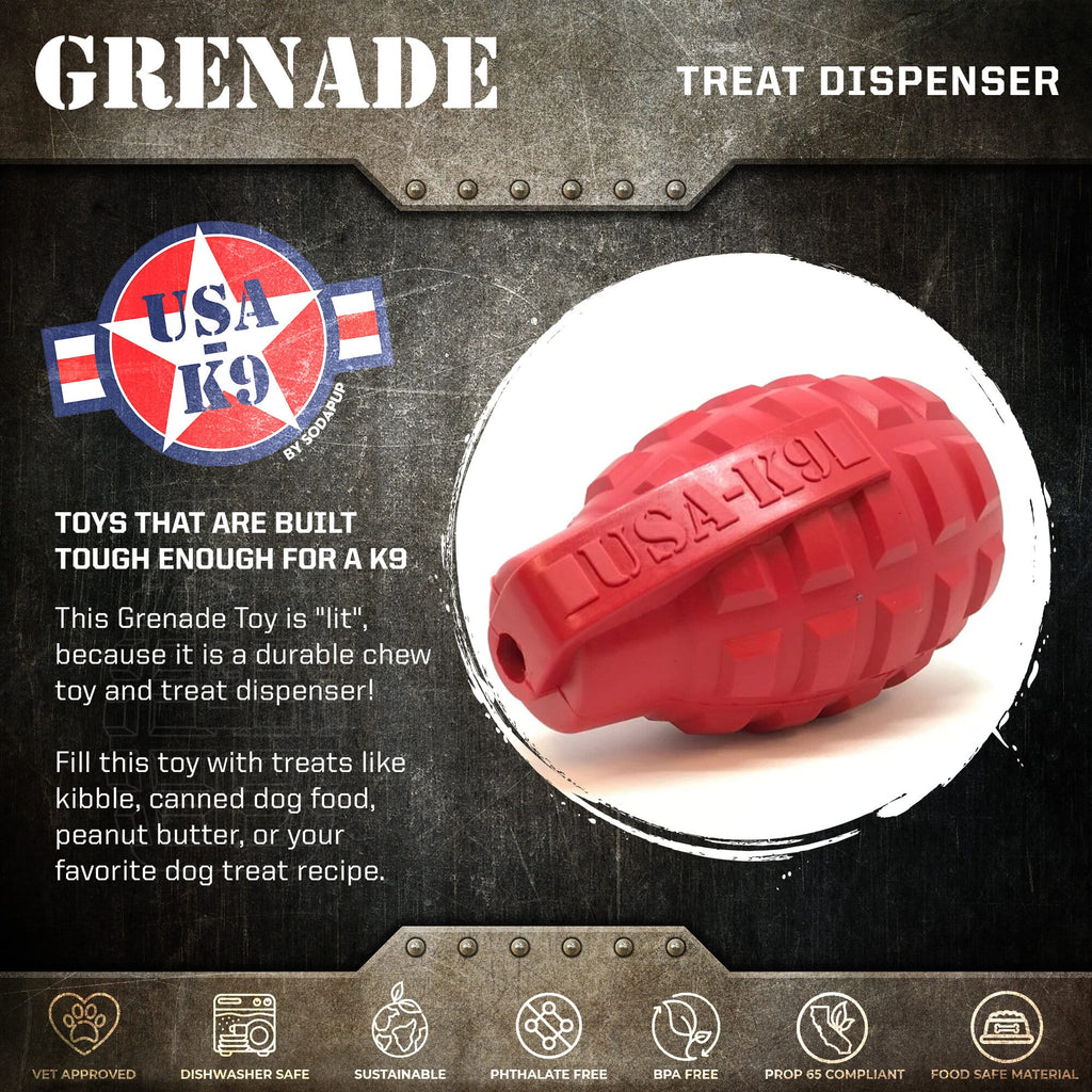 USA-K9 Grenade Shaped eDispenser Durable Dog Chew Toy & Treat Dispenser - Army Green - Elite Pet Collective