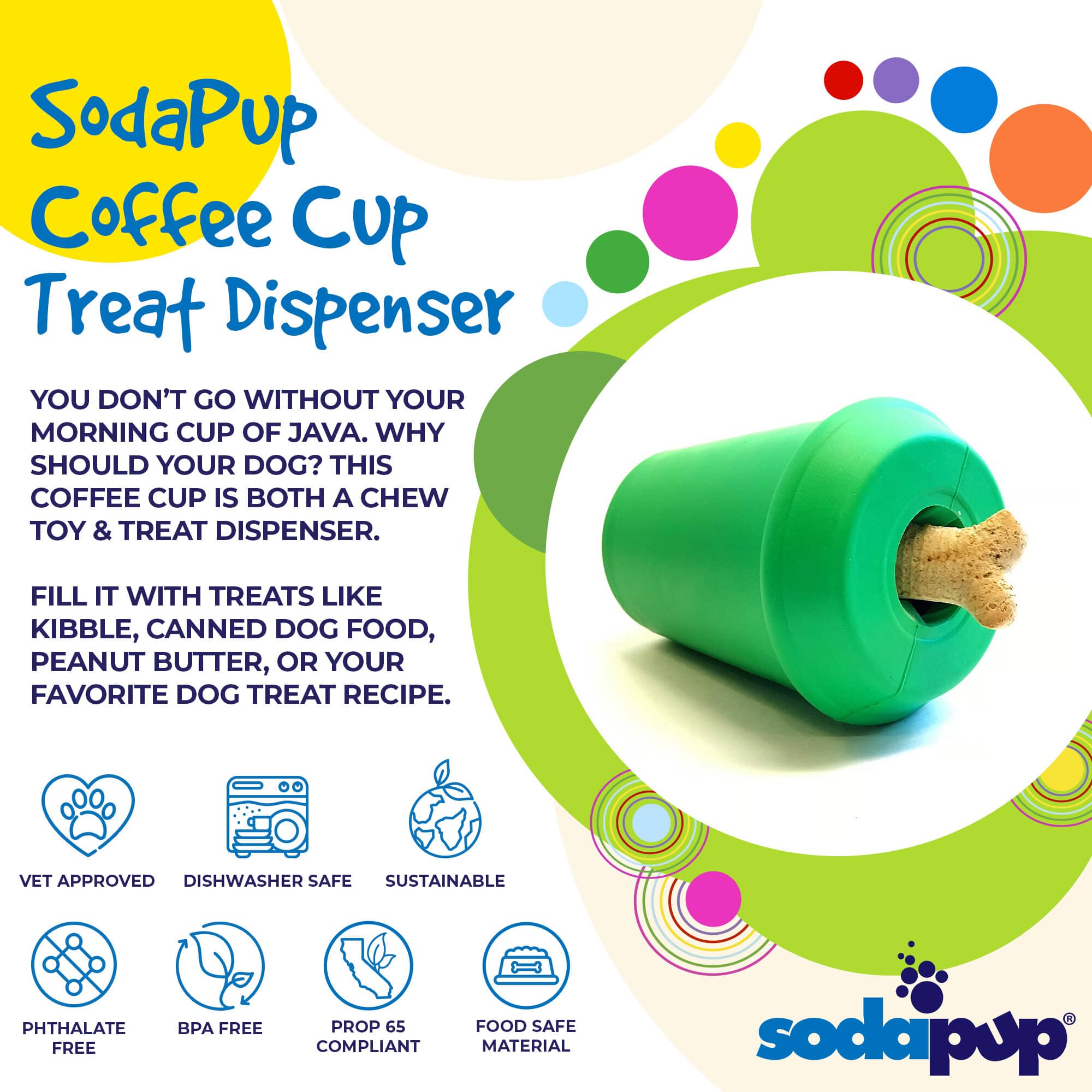 Coffee Cup Rubber Dog Chew Toy for Power Chewers | Treat Dispenser | USA Made - Elite Pet Collective