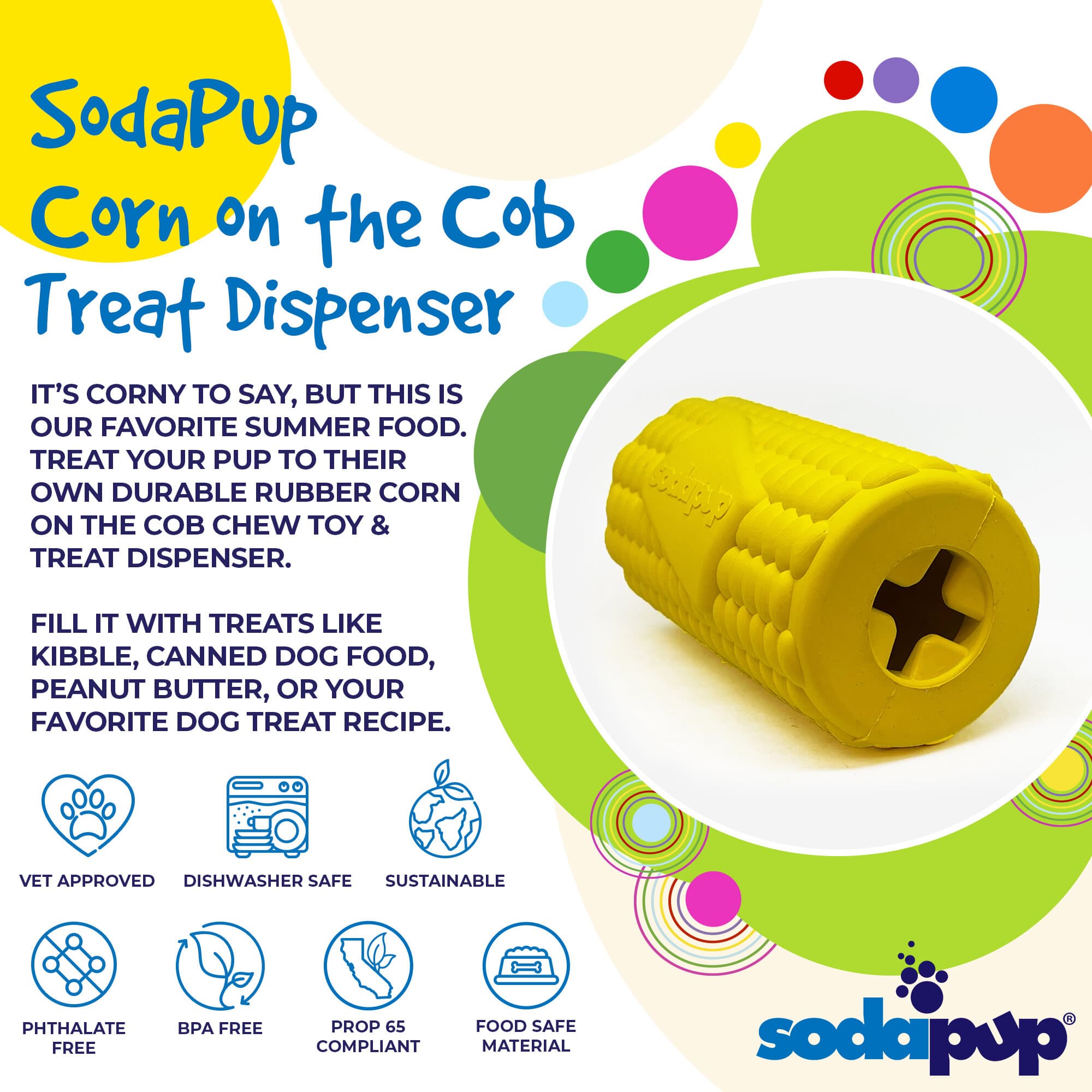 Corn on the Cob Dog Toy - Durable Rubber Treat Dispenser | USA Made - Elite Pet Collective