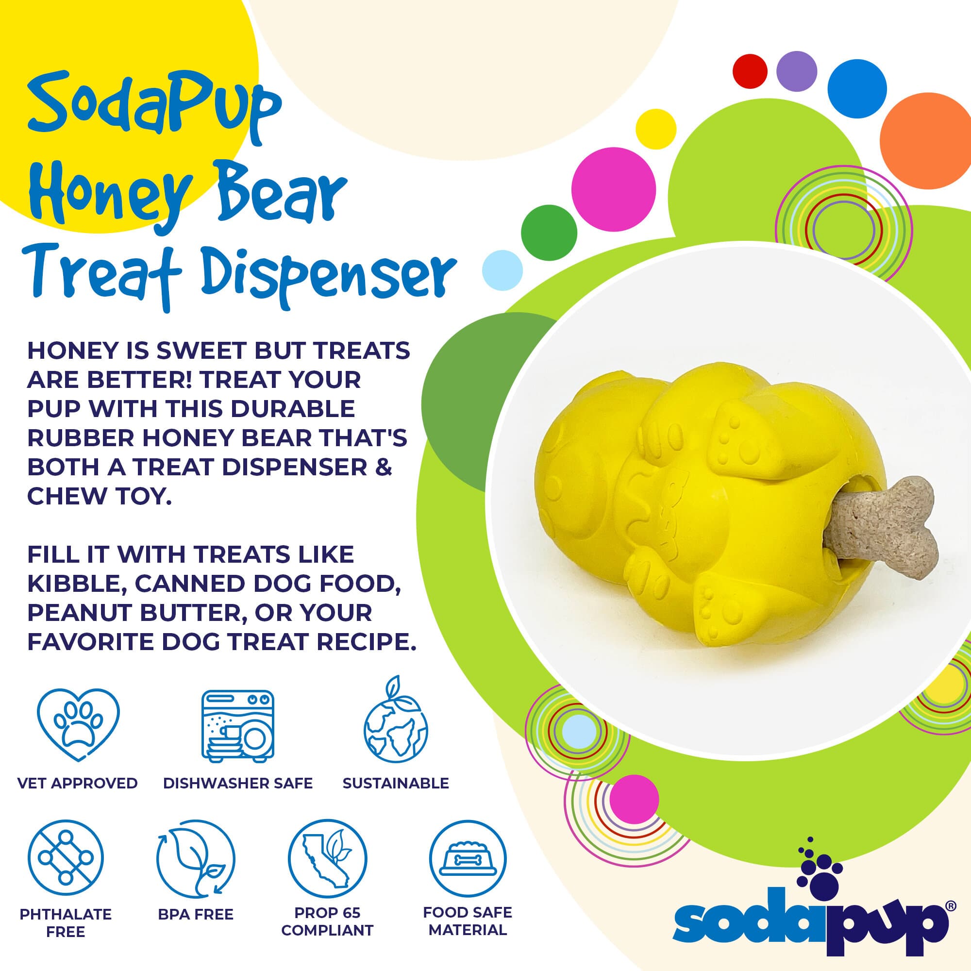 Honey Bear eDispenser - Durable Rubber Treat Dispenser for Dogs | USA Made - Elite Pet Collective