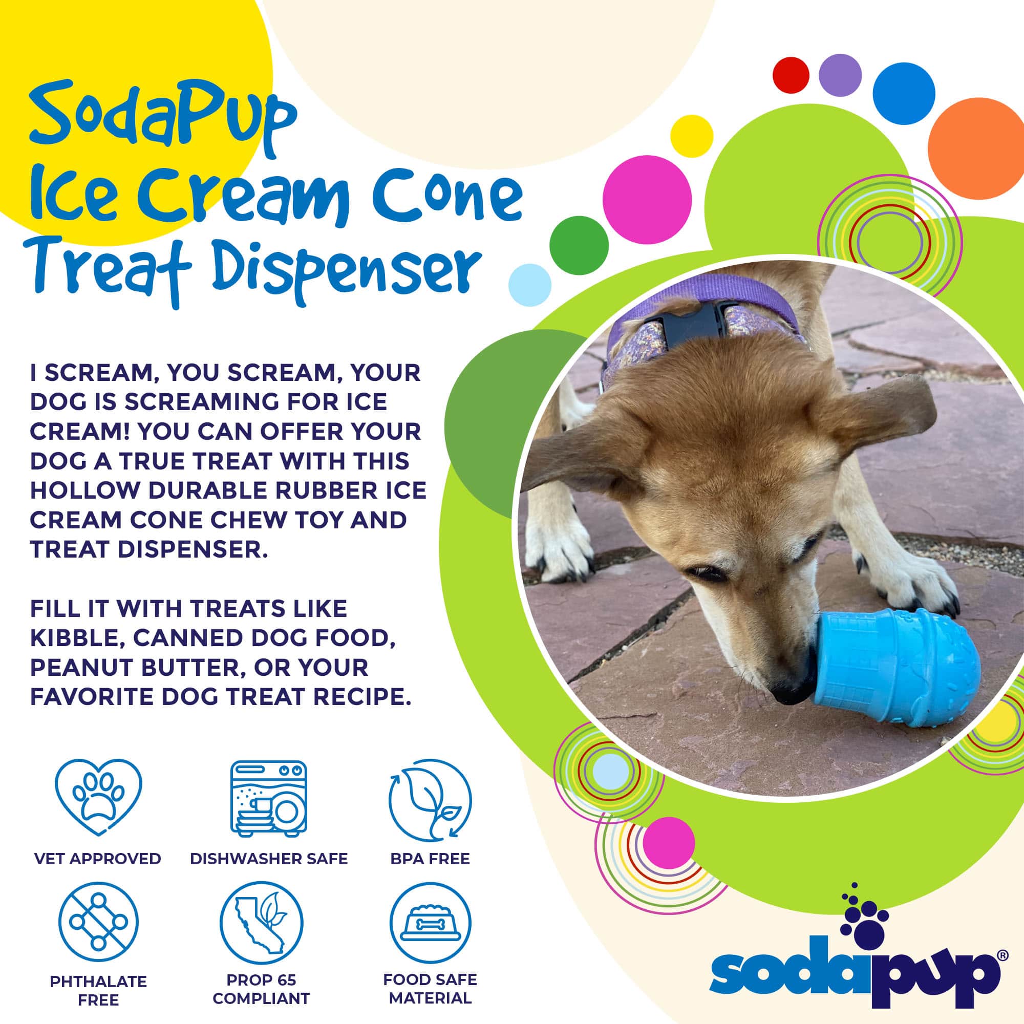Ice Cream Cone Rubber Dog Chew Toy for Power Chewers | USA Made | SodaPup - Elite Pet Collective