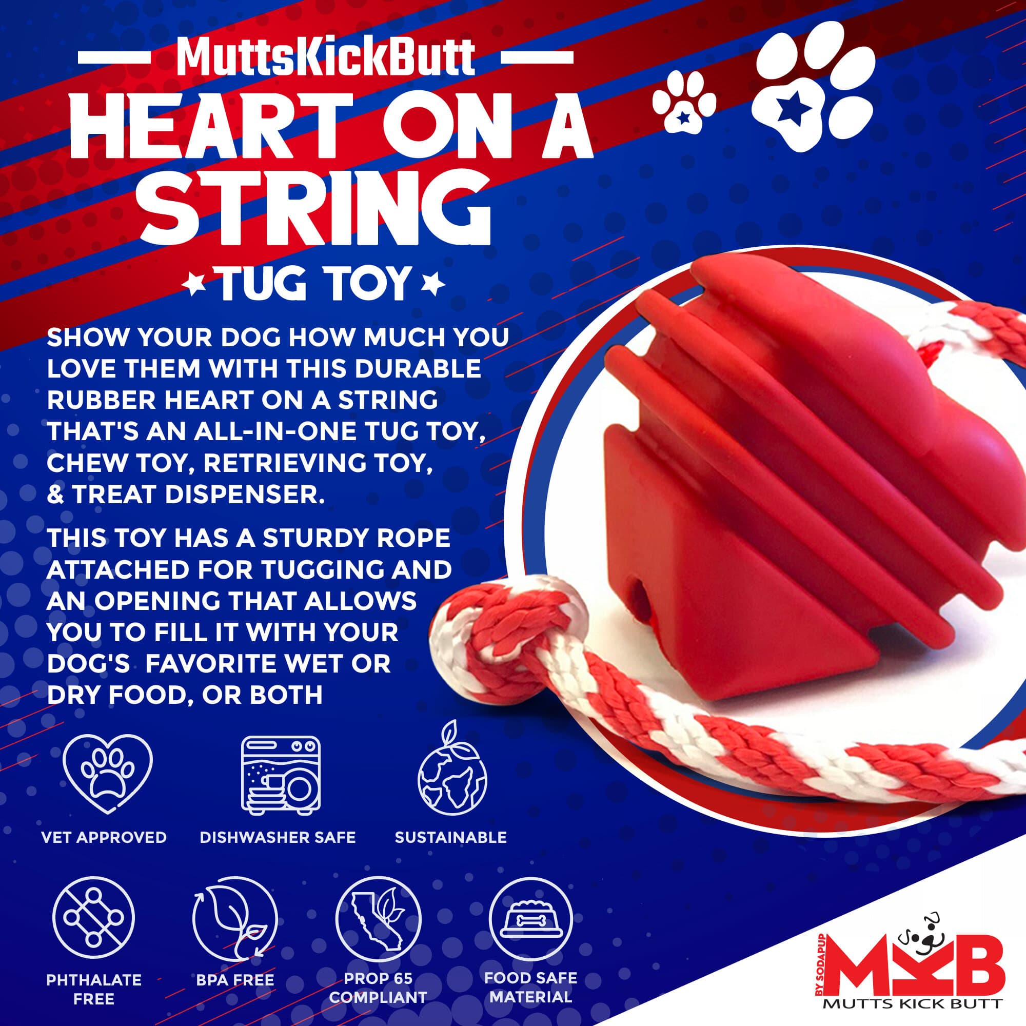 Heart on a String Dog Toy - Durable Rubber Tug Toy for Large Dogs | USA Made - Elite Pet Collective