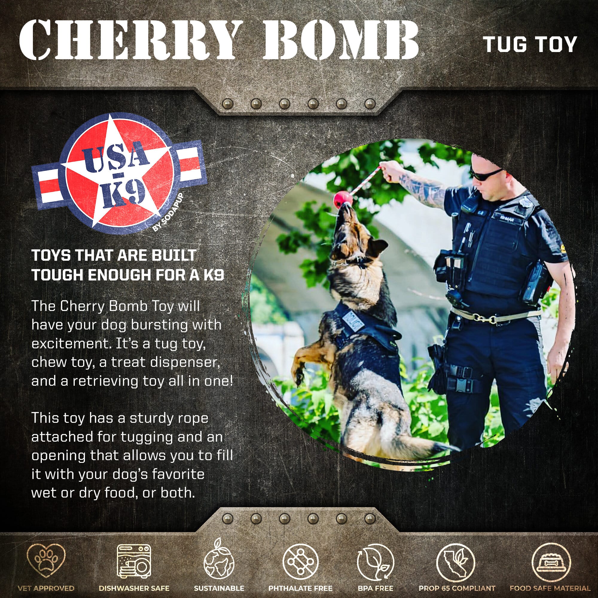 USA-K9 Cherry Bomb Rubber Dog Chew Toy | K9 Handler Reward Toy | USA Made - Elite Pet Collective