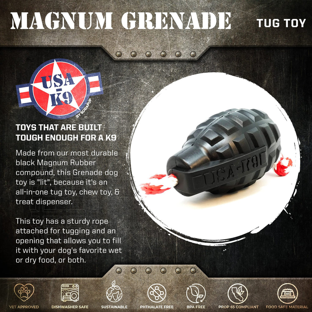 USA-K9 Magnum Grenade - Black Magnum Rubber Chew Toy for Extreme Chewers | USA Made - Elite Pet Collective