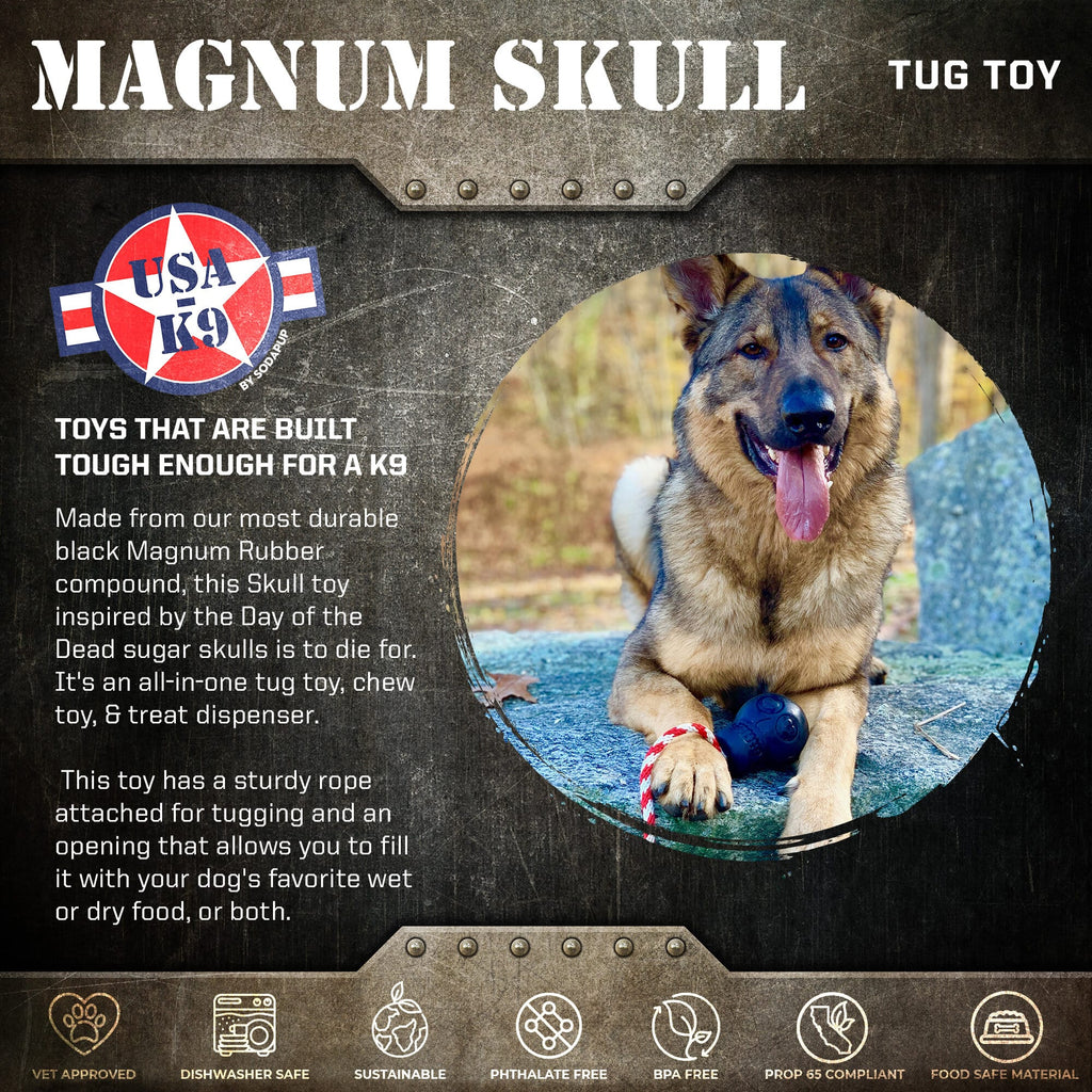 USA-K9 Magnum Skull - Black Magnum Rubber Chew Toy for Extreme Chewers | USA Made - Elite Pet Collective