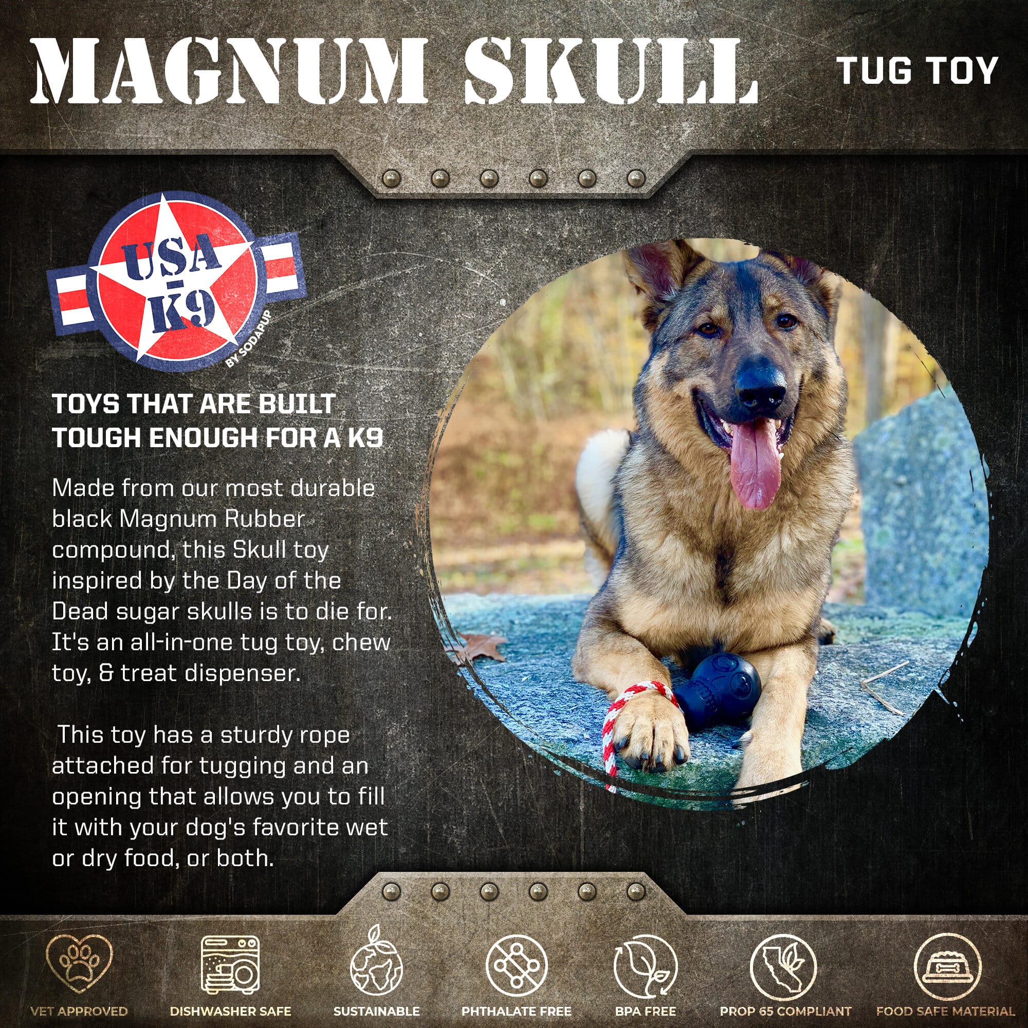 USA-K9 Magnum Skull - Black Magnum Rubber Chew Toy for Extreme Chewers | USA Made - Elite Pet Collective