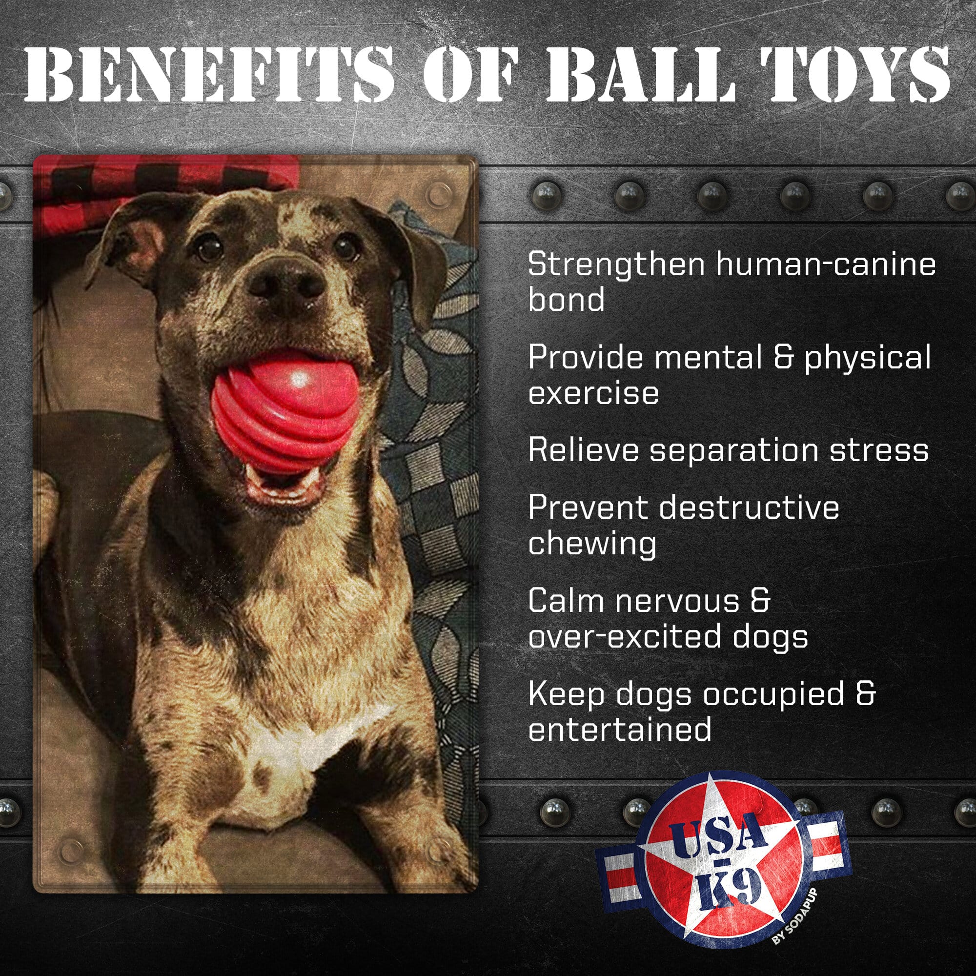 USA-K9 Stars and Stripes Rubber Dog Toy | K9 Handler Reward Toy | Red | USA Made - Elite Pet Collective