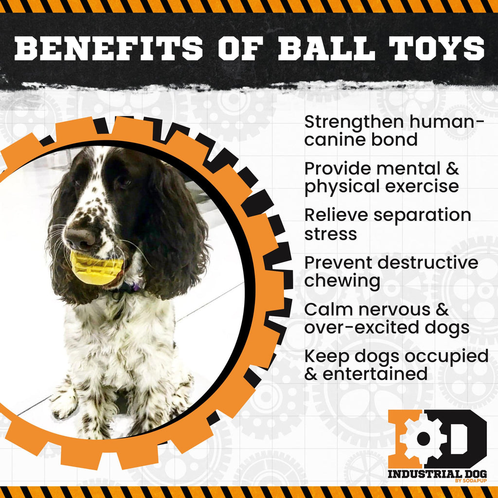 Industrial Dog Ball Rubber Chew Toy for Heavy Chewers | Yellow | USA Made | SodaPup - Elite Pet Collective