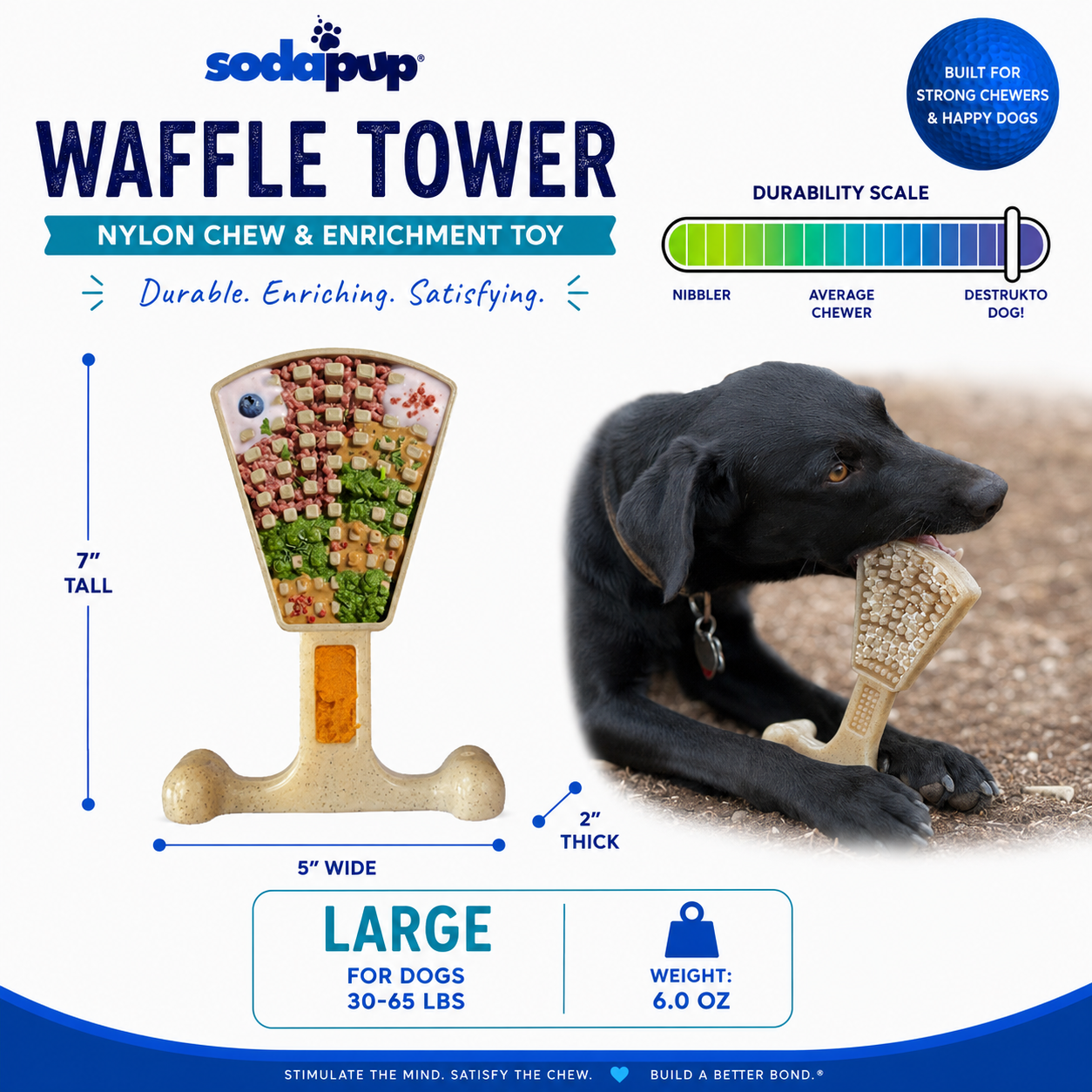 Waffle Tower Nylon Chew & Enrichment Toy | 2-in-1 for Aggressive Chewers | SodaPup - Elite Pet Collective