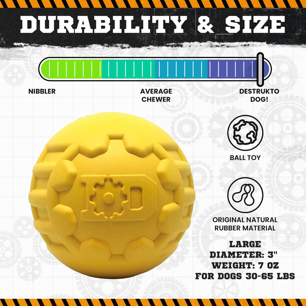 Industrial Dog Ball Rubber Chew Toy for Heavy Chewers | Yellow | USA Made | SodaPup - Elite Pet Collective