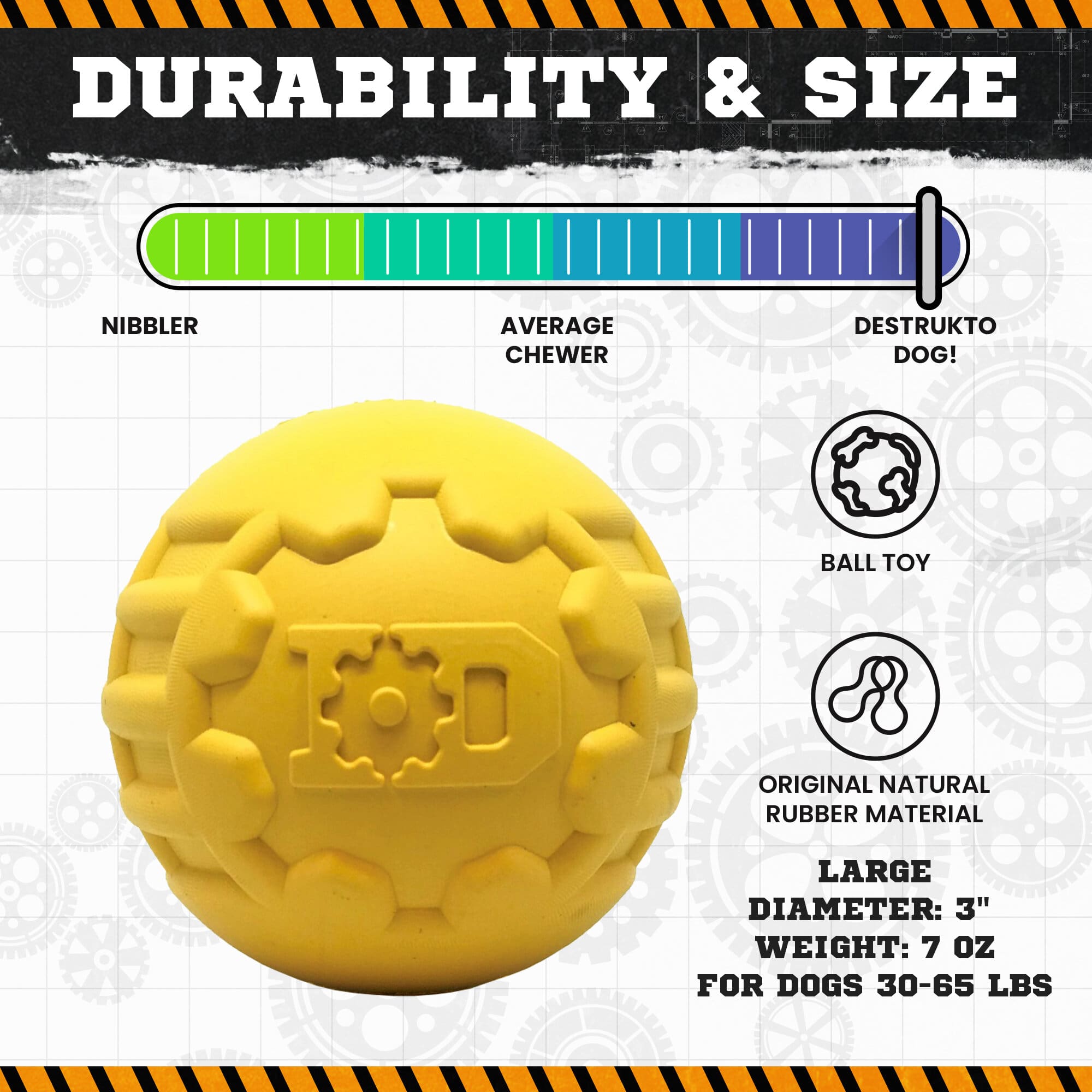 Industrial Dog Ball Rubber Chew Toy for Heavy Chewers | Yellow | USA Made | SodaPup - Elite Pet Collective