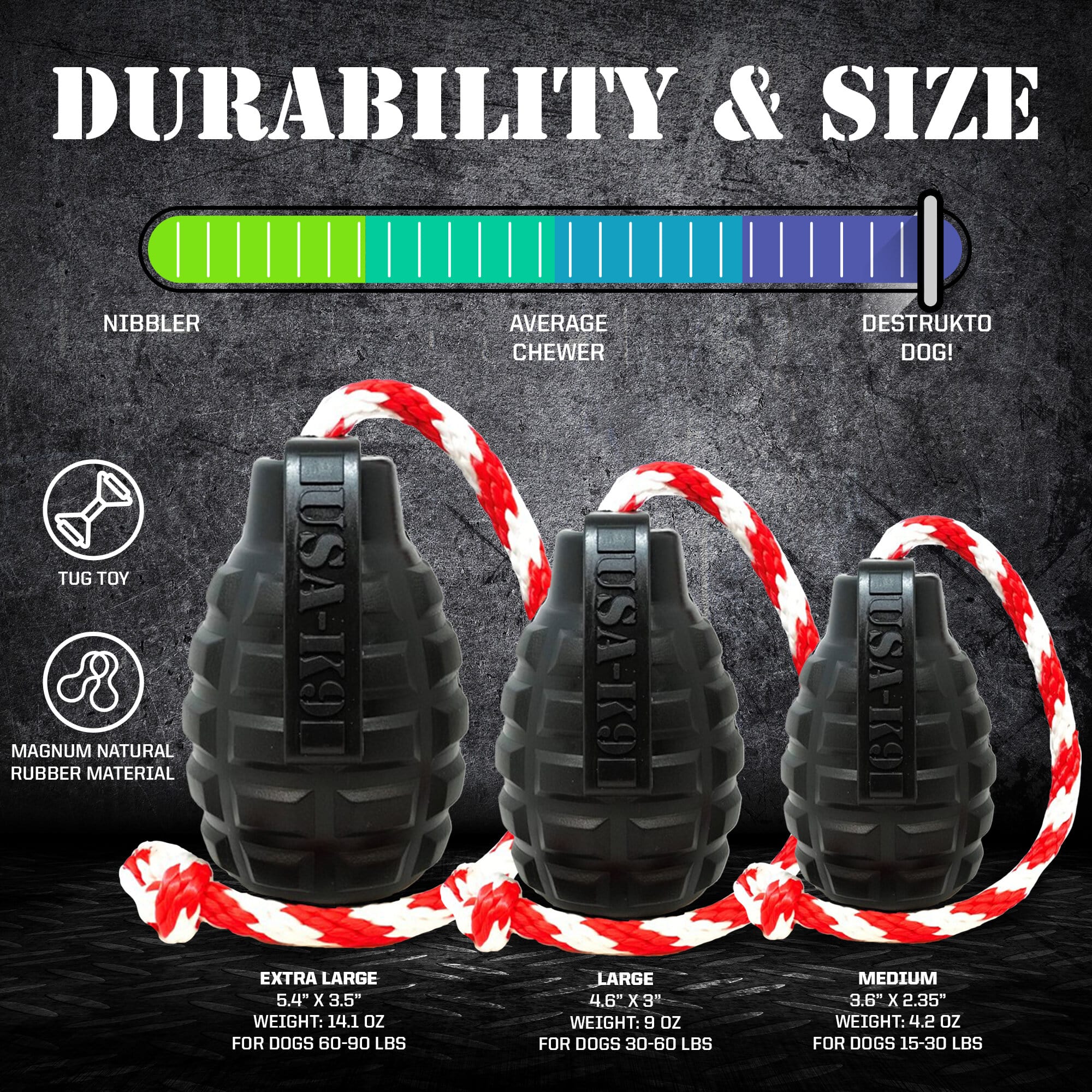 USA-K9 Magnum Grenade - Black Magnum Rubber Chew Toy for Extreme Chewers | USA Made - Elite Pet Collective