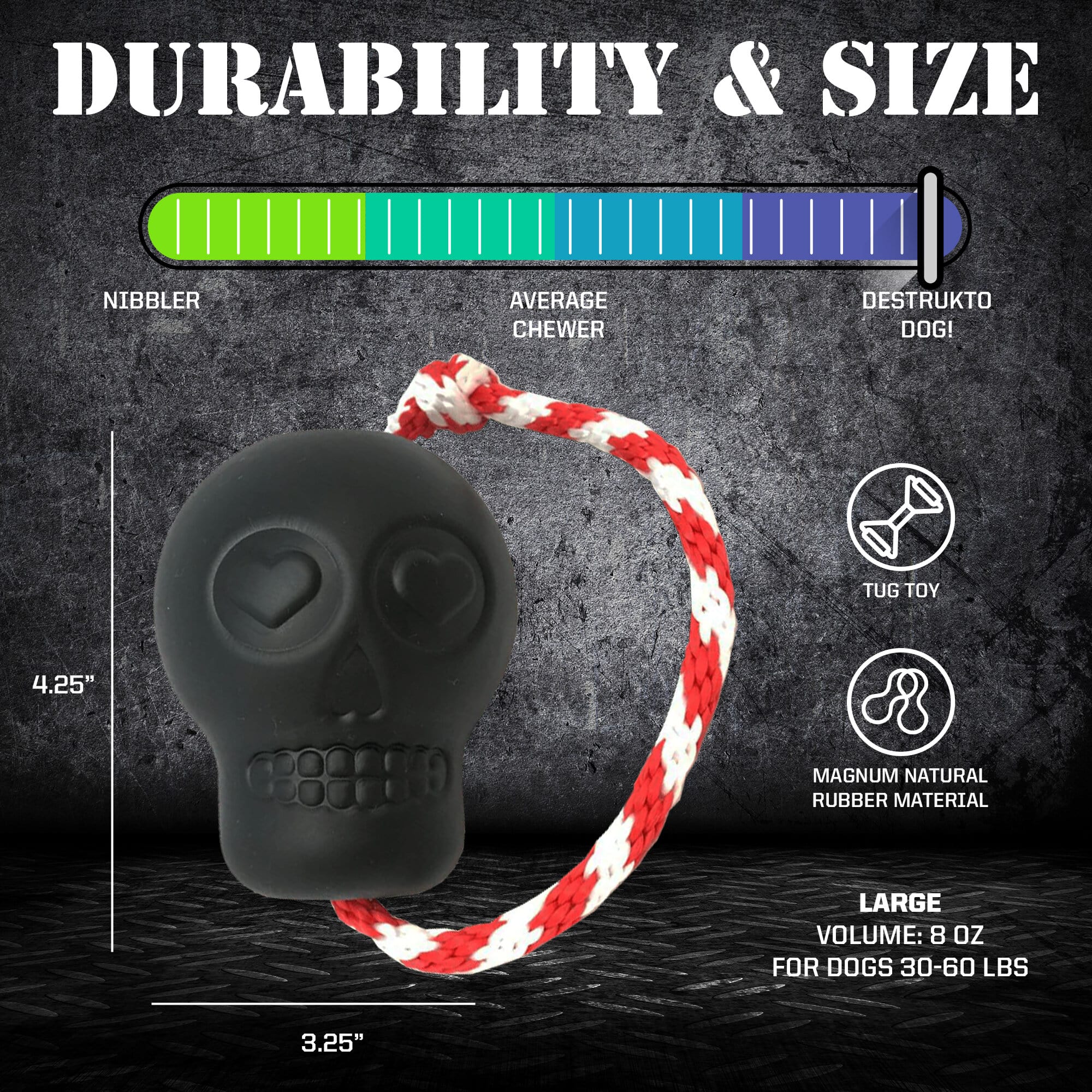 USA-K9 Magnum Skull - Black Magnum Rubber Chew Toy for Extreme Chewers | USA Made - Elite Pet Collective