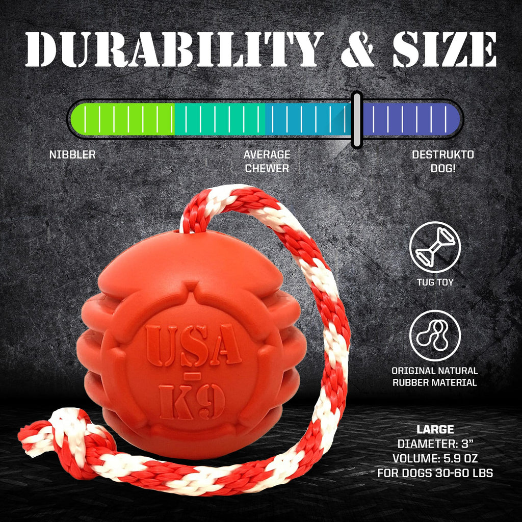 USA-K9 Stars and Stripes Rubber Dog Toy | K9 Handler Reward Toy | Red | USA Made - Elite Pet Collective