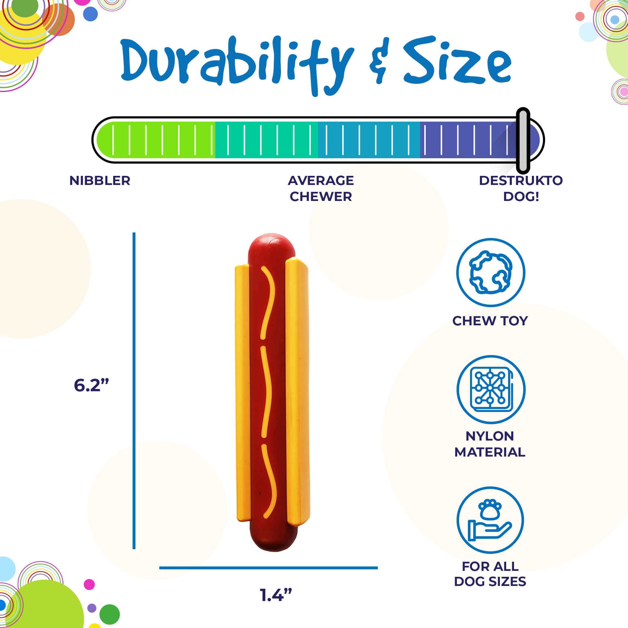 Hot Dog Nylon Dog Toy for Aggressive Chewers | USA Made | SodaPup - Elite Pet Collective