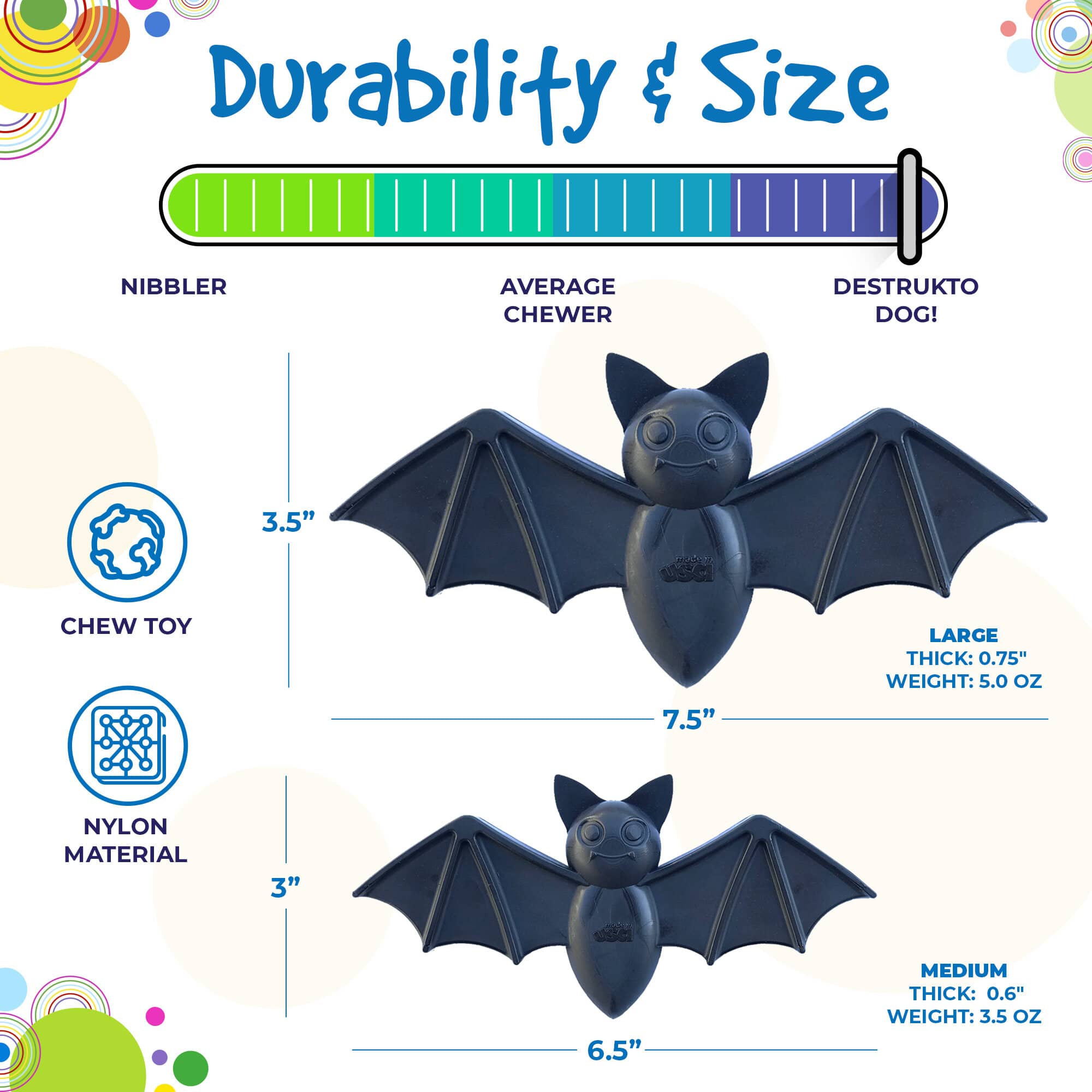 Vampire Bat Nylon Dog Chew Toy for Aggressive Chewers | USA Made & FDA Compliant - Elite Pet Collective