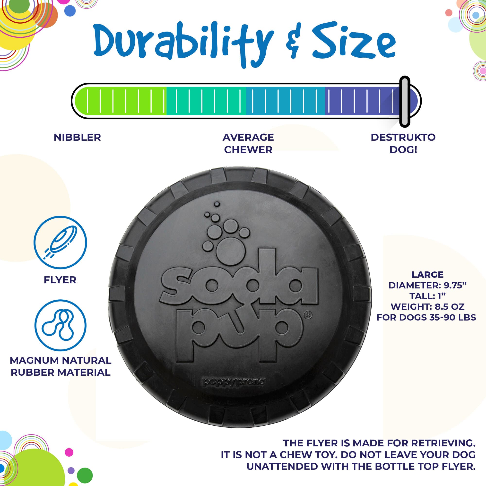 Magnum Bottle Top Flyer Rubber Frisbee for Heavy Chewers | Large | USA Made - Elite Pet Collective