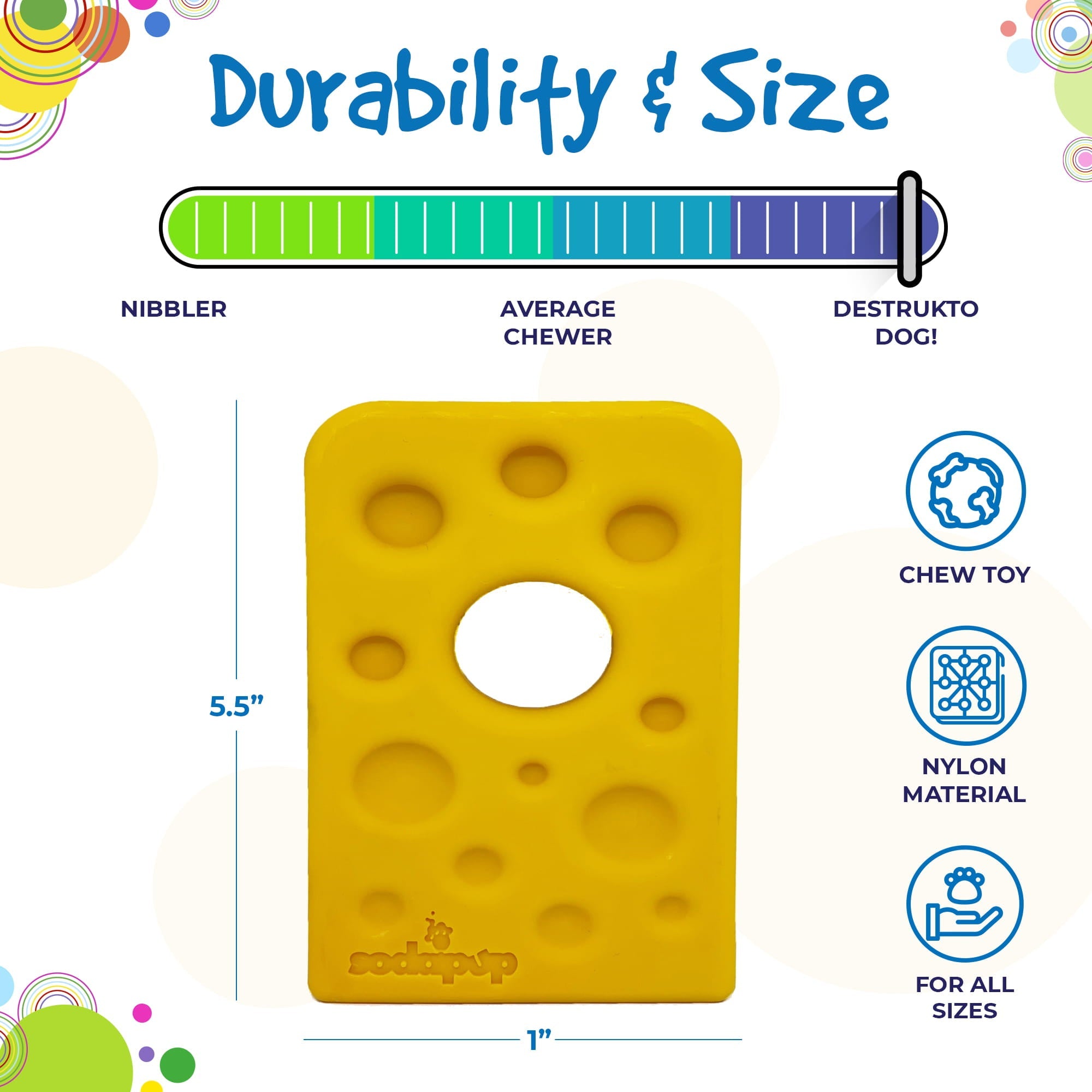 Swiss Cheese Wedge Nylon Dog Chew Toy for Aggressive Chewers | SodaPup - Elite Pet Collective