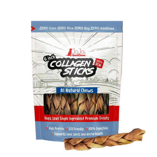 All-Natural Braided Collagen Stick Dog Treats, Supports Joint, Skin & Coat Health – 6-Inch Standard (4-Pack) - Elite Pet Collective