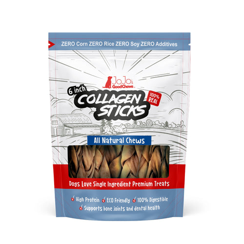 All-Natural Braided Collagen Stick Dog Treats, Supports Joint, Skin & Coat Health – 6-Inch Standard (4-Pack) - Elite Pet Collective