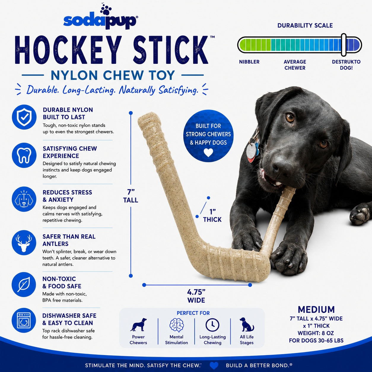 Hockey Stick Nylon Dog Chew Toy - Ultra-Durable for Aggressive Chewers USA - Elite Pet Collective