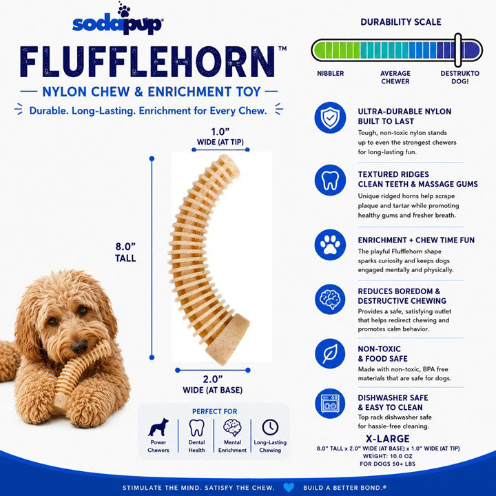 Flufflehorn Dental Antler - Indestructible Nylon Dog Chew Toy XL | USA Made - Elite Pet Collective