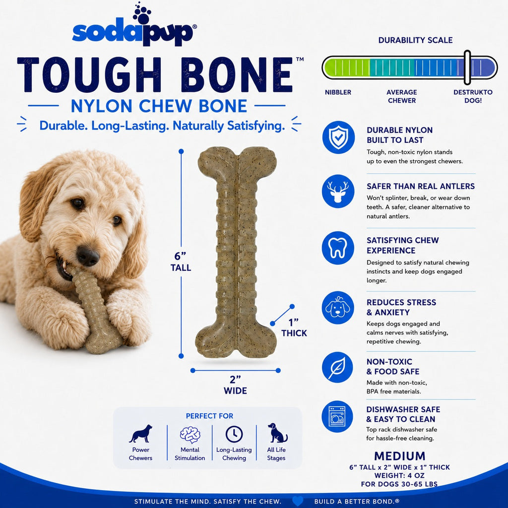 Tough Bone Nylon Chew Bone | Ultra-Durable Dog Toy for Aggressive Chewers | SodaPup - Elite Pet Collective