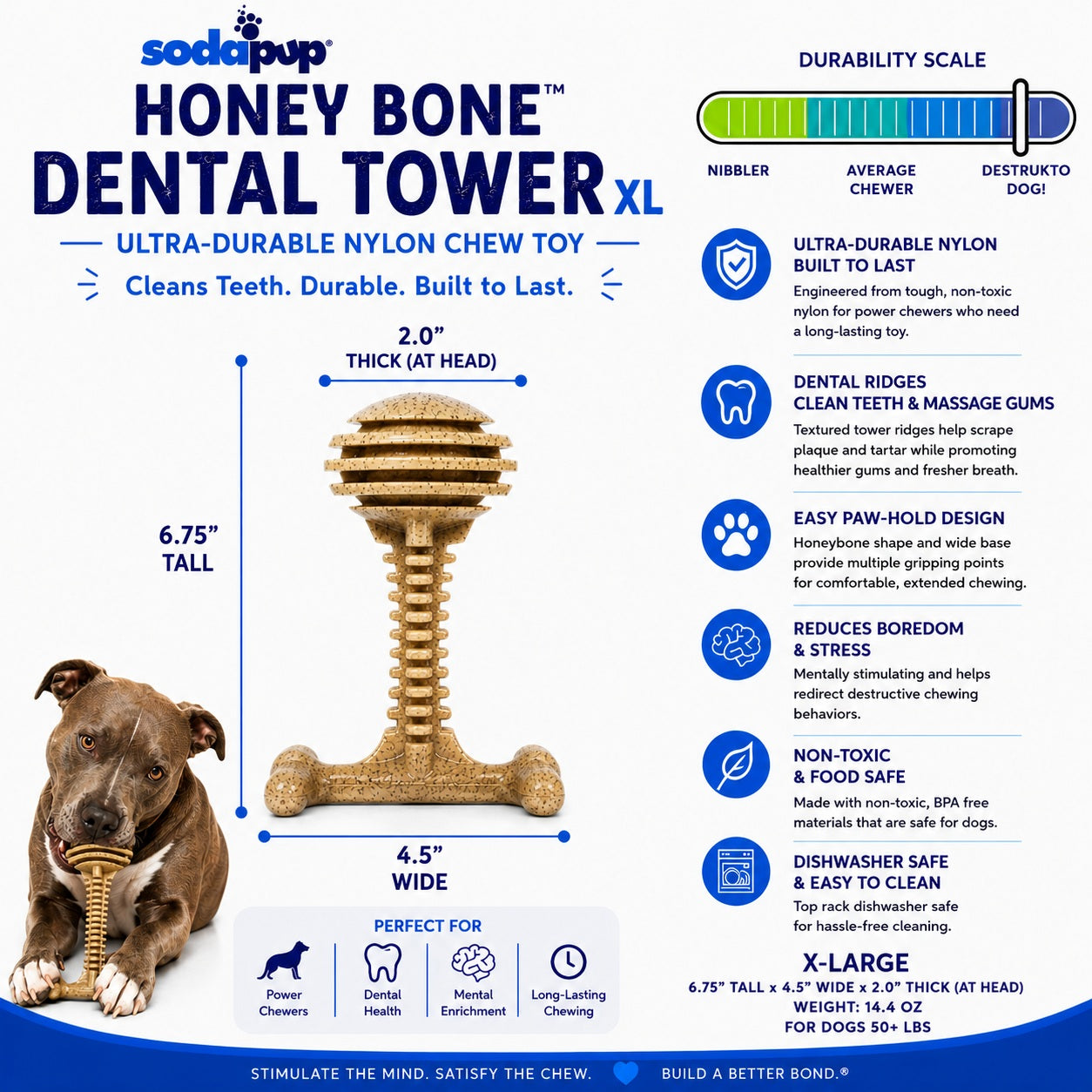 Honey Bone Dental Tower - Indestructible Nylon Dog Chew Toy XL | USA Made - Elite Pet Collective