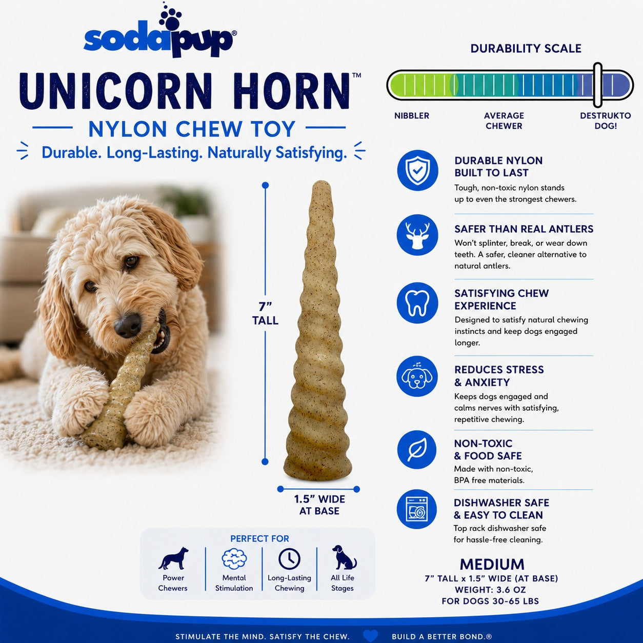 Unicorn Horn Nylon Dog Chew Toy | Durable for Aggressive Chewers | SodaPup - Elite Pet Collective