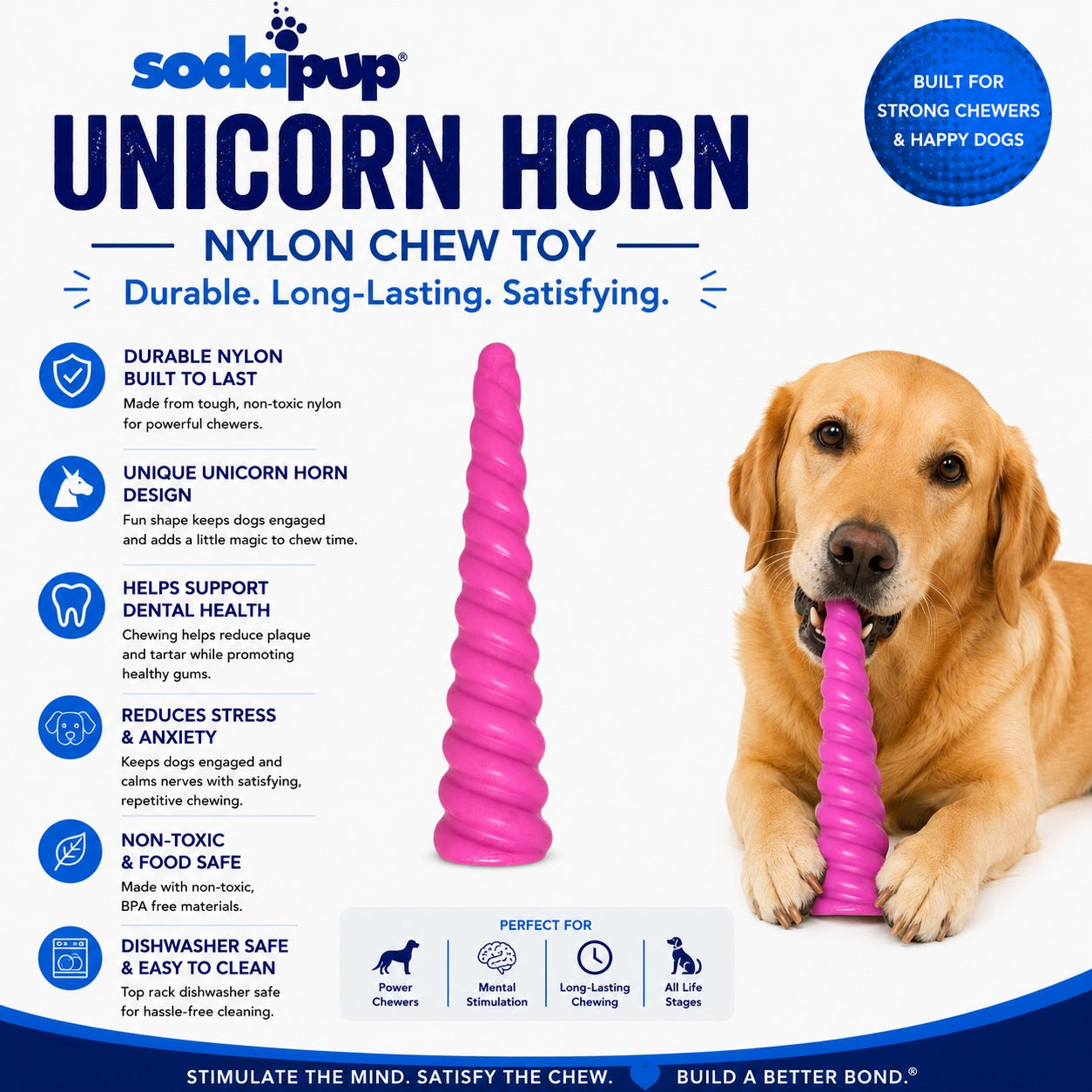 Unicorn Horn Nylon Dog Chew Toy | Durable for Aggressive Chewers | SodaPup - Elite Pet Collective