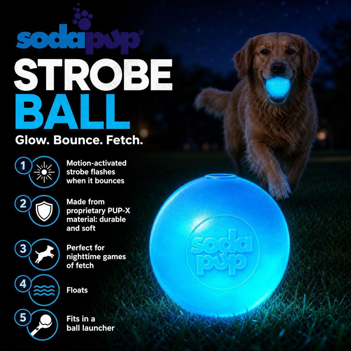 Strobe Ball Light-Up Dog Toy - Durable Floating Chew Ball | Made in USA - Elite Pet Collective