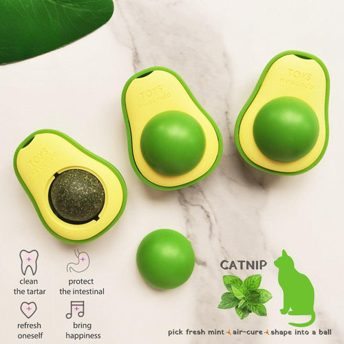 Avocado Wall Ball Cat Toys Edible Licking Balls Snack Healthy Rotatable Treats Toys Kitten Supplies Teeth Cleaning Totaling Catnip Wall Ball Toys - Elite Pet Collective