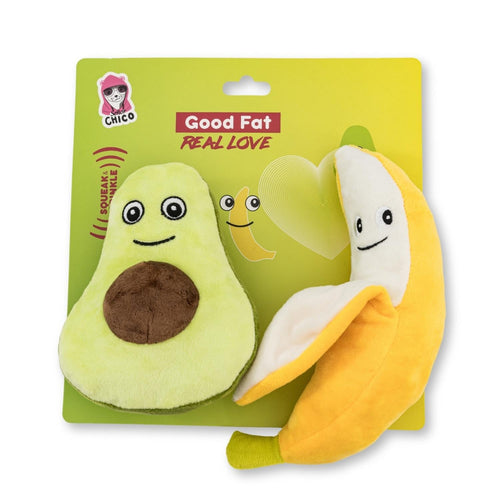Avocado & Banana Plush Dog Toy Gift Set – with Squeaker & Crinkle Paper for Fun Play - Elite Pet Collective