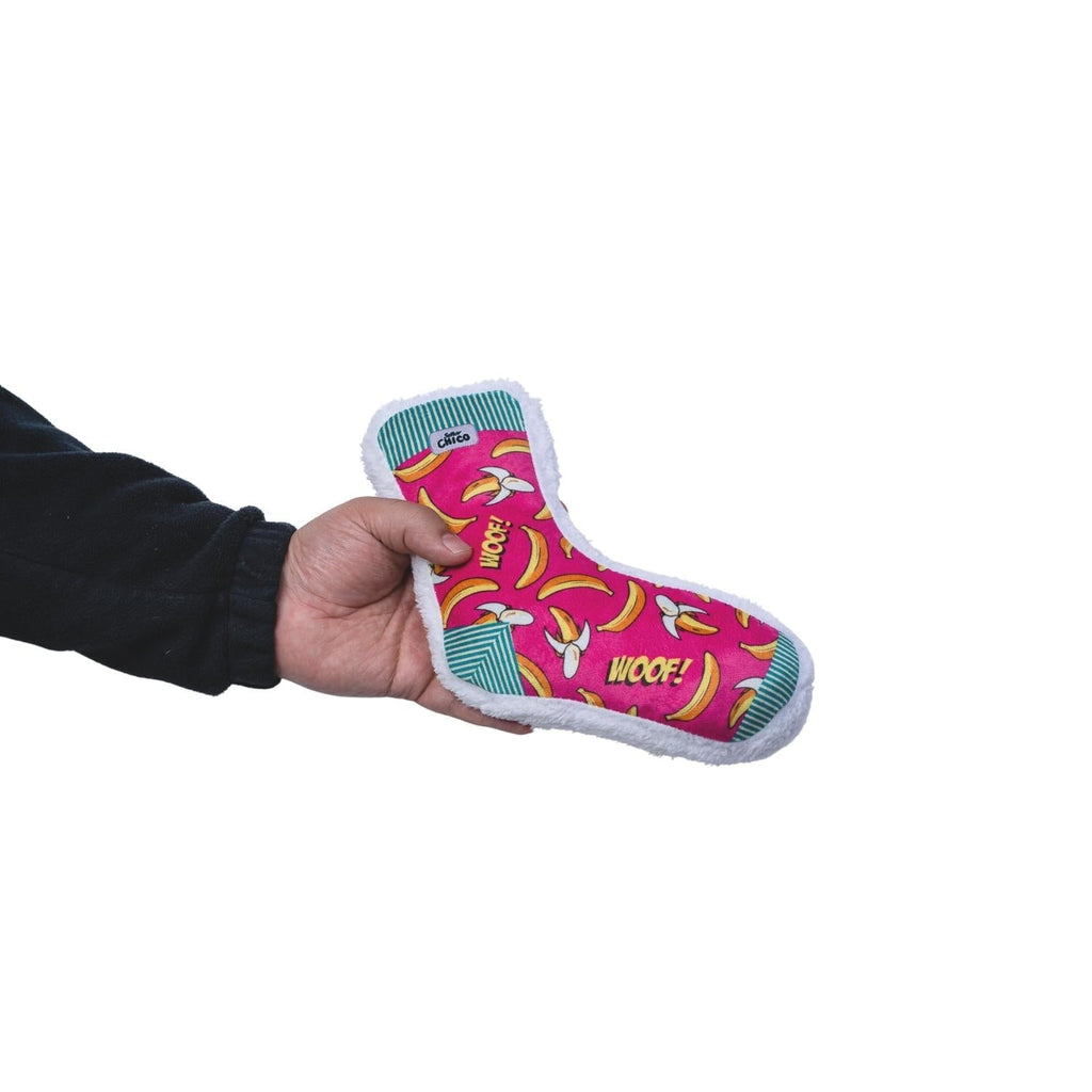 Squeaky Sock Plush Dog Toy – Whimsy Wonders Banana Design - Elite Pet Collective