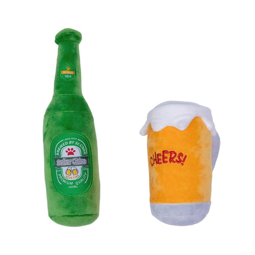 Beers-Cheers Plush Dog Toy Gift Set – with Squeaker & Crinkle Paper for Fun Play - Elite Pet Collective