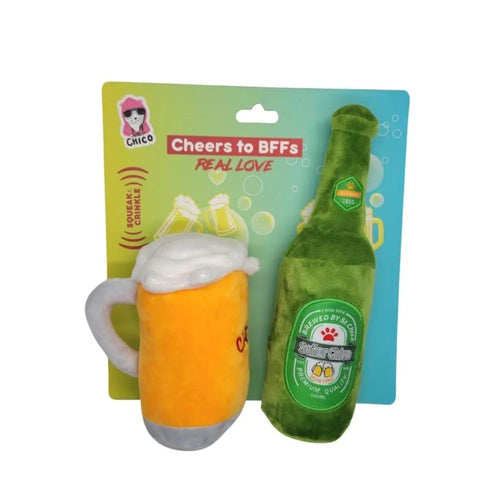 Beers-Cheers Plush Dog Toy Gift Set – with Squeaker & Crinkle Paper for Fun Play - Elite Pet Collective