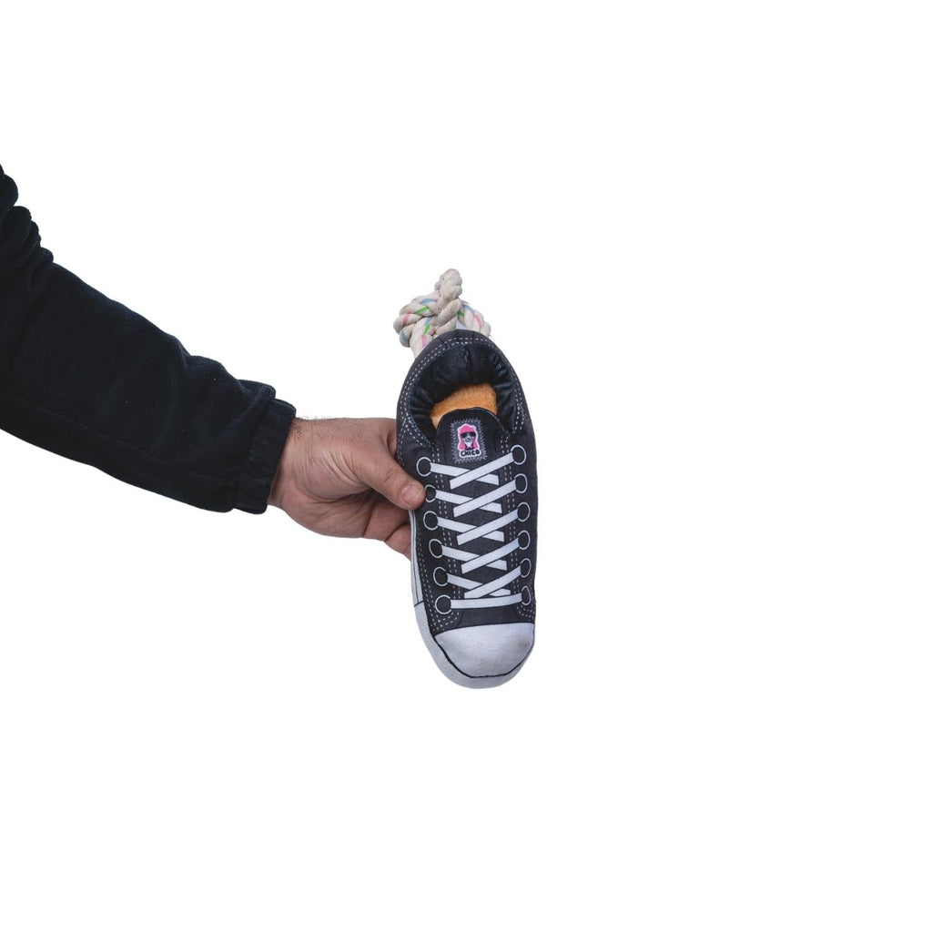 Squeaky Comfort Plush Sneaker Dog Toy – with Treat Compartment, Safe & Durable – Black - Elite Pet Collective
