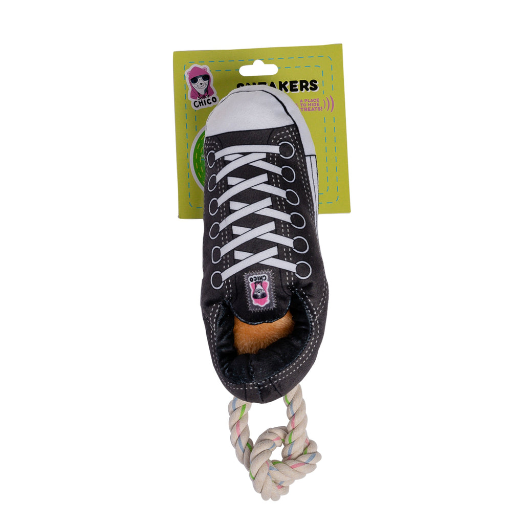 Squeaky Comfort Plush Sneaker Dog Toy – with Treat Compartment, Safe & Durable – Black - Elite Pet Collective