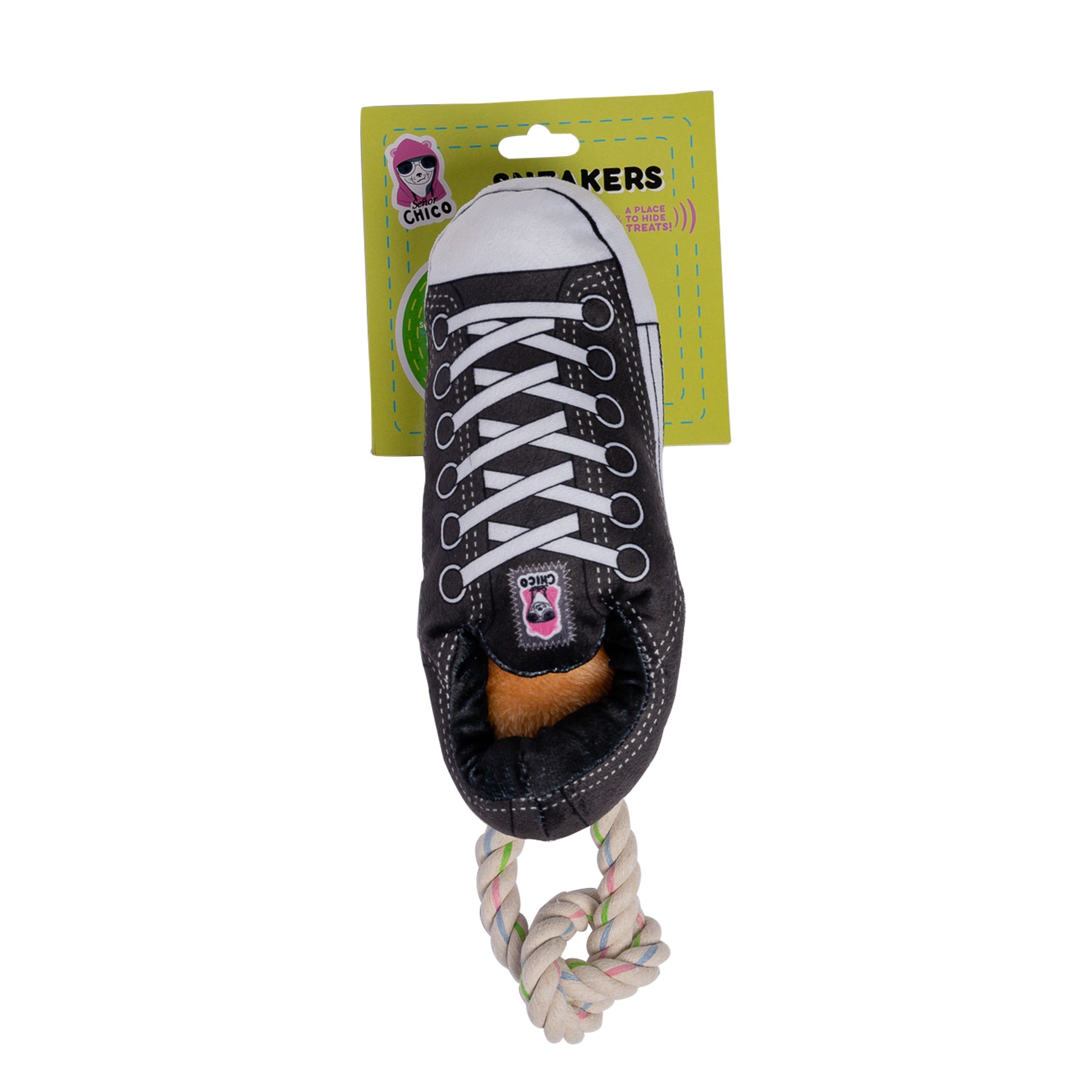 Squeaky Comfort Plush Sneaker Dog Toy – with Treat Compartment, Safe & Durable – Black - Elite Pet Collective