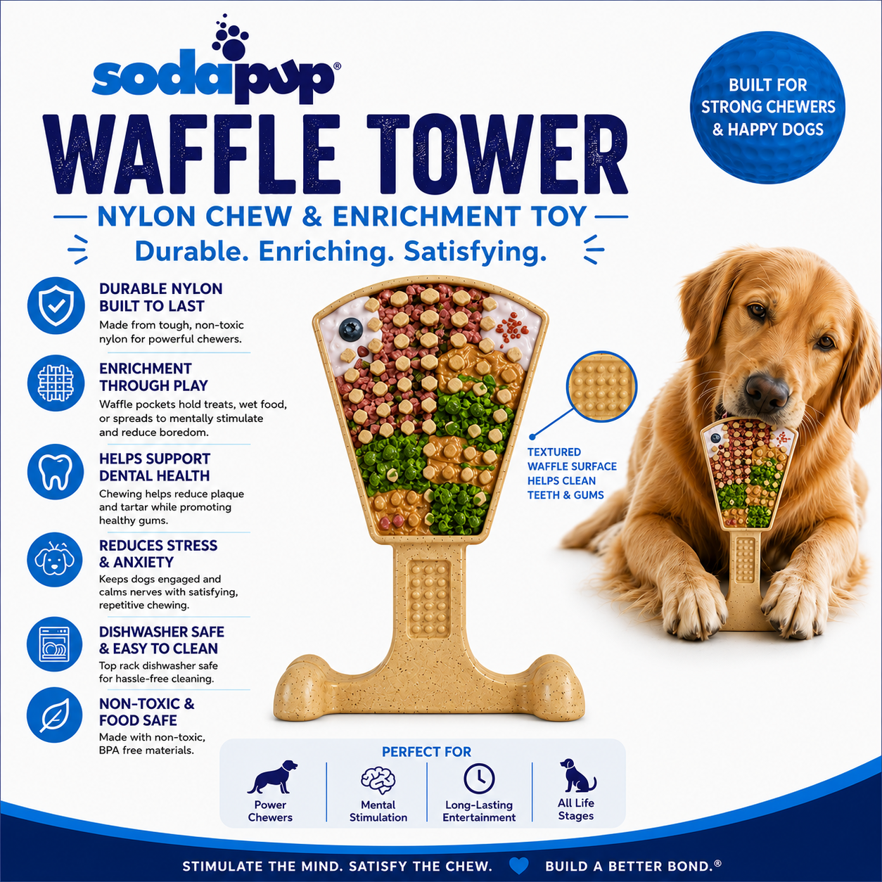Waffle Tower Nylon Chew & Enrichment Toy | 2-in-1 for Aggressive Chewers | SodaPup - Elite Pet Collective
