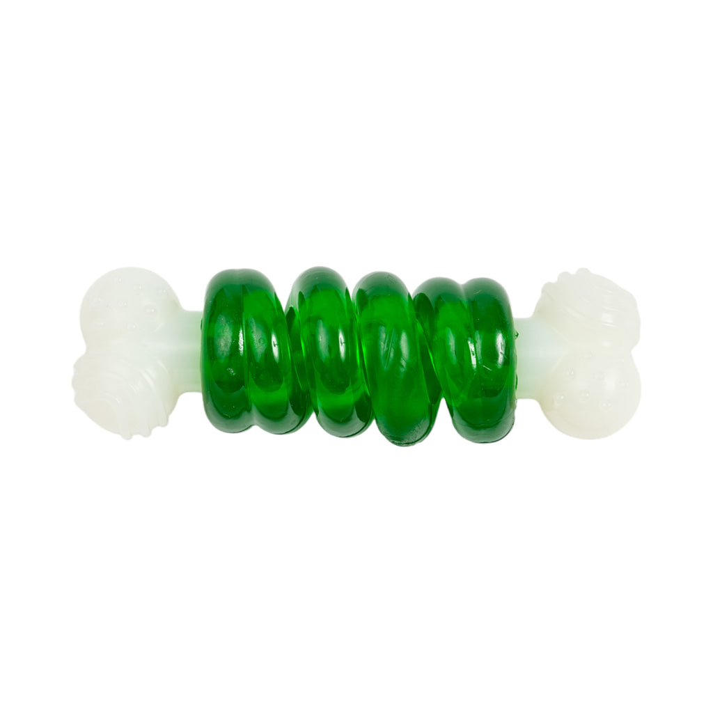 Country Living Bone-a-Treat Dog Chew Toy – Orange Bulged Balls & Green Spiral Ring - Elite Pet Collective