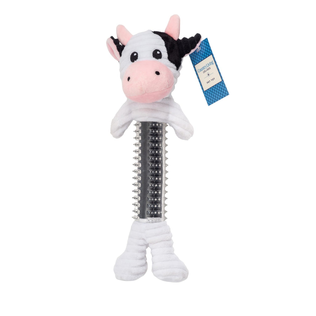 Country Living Thermoplastic Rubber Black & White Cow Plush Dog Toy – with Squeaker & Crinkle Paper - Elite Pet Collective