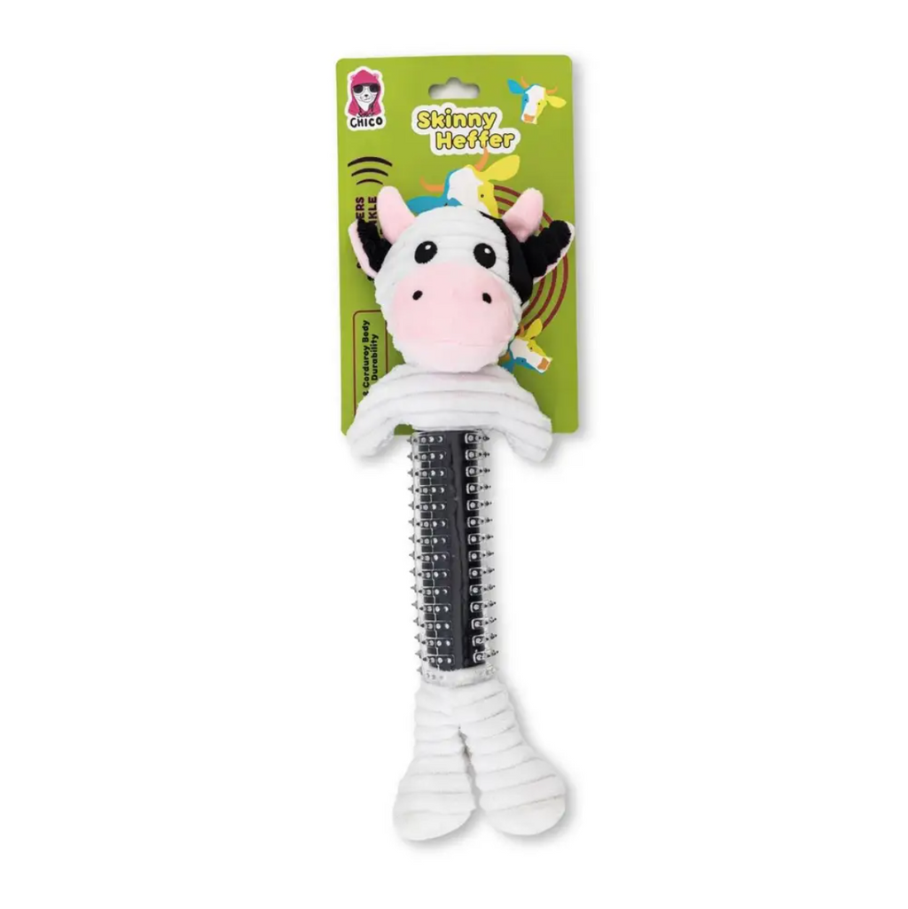 Country Living Thermoplastic Rubber Black & White Cow Plush Dog Toy – with Squeaker & Crinkle Paper - Elite Pet Collective