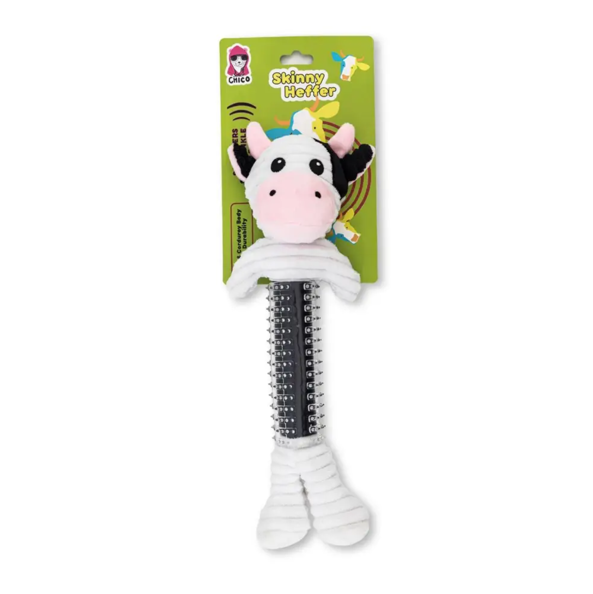 Country Living Thermoplastic Rubber Black & White Cow Plush Dog Toy – with Squeaker & Crinkle Paper - Elite Pet Collective