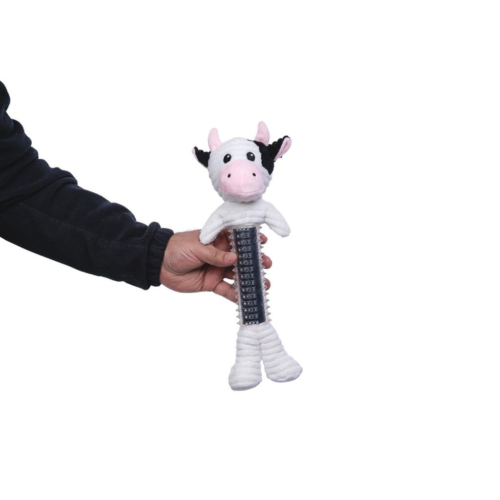 Country Living Thermoplastic Rubber Black & White Cow Plush Dog Toy – with Squeaker & Crinkle Paper - Elite Pet Collective