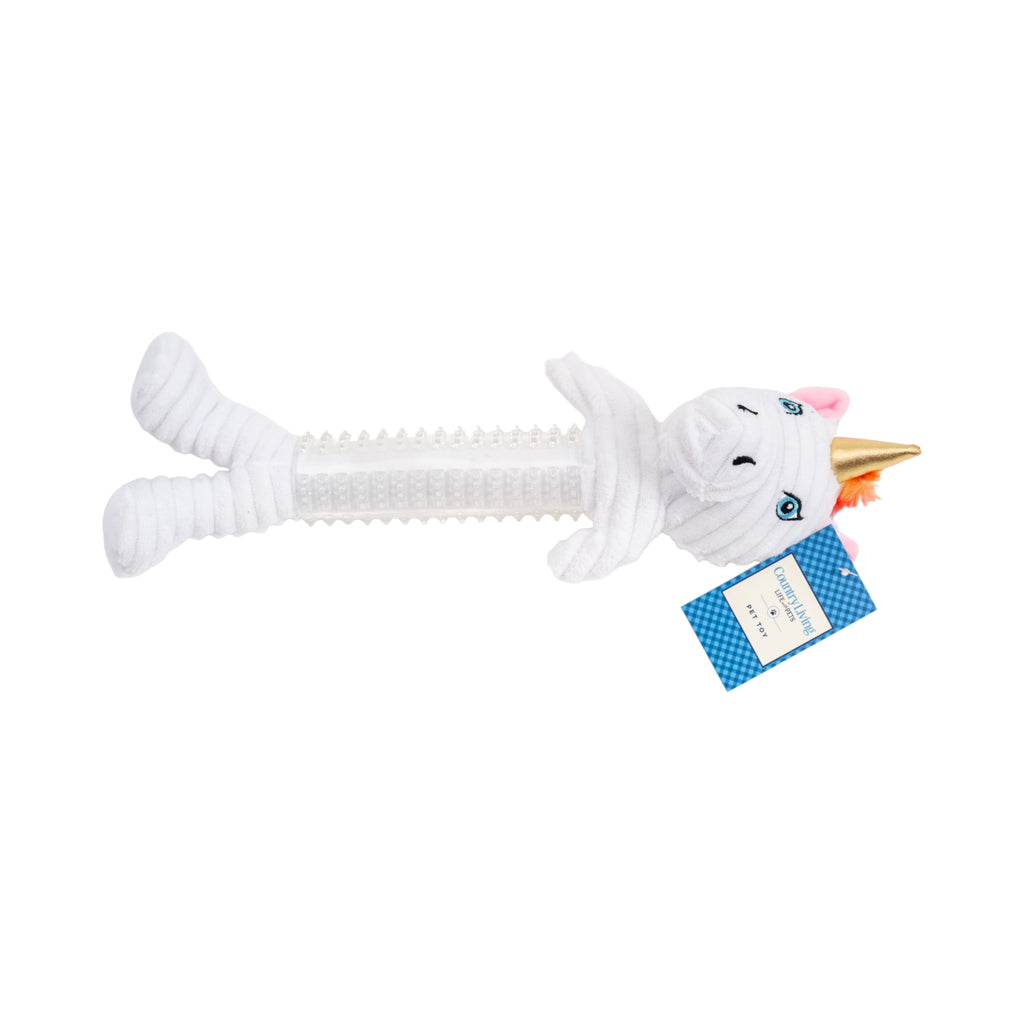 Country Living Thermoplastic Rubber Skinny Unicorn Corduroy Plush Dog Toy – with Squeaker & Crinkle Paper - Elite Pet Collective